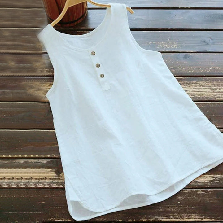 Buddha Stones Summer Pure Color Crew Collar Button Women's Vest Waistcoat - White - US18，UK/AU22，EU50 (5XL) - image 1