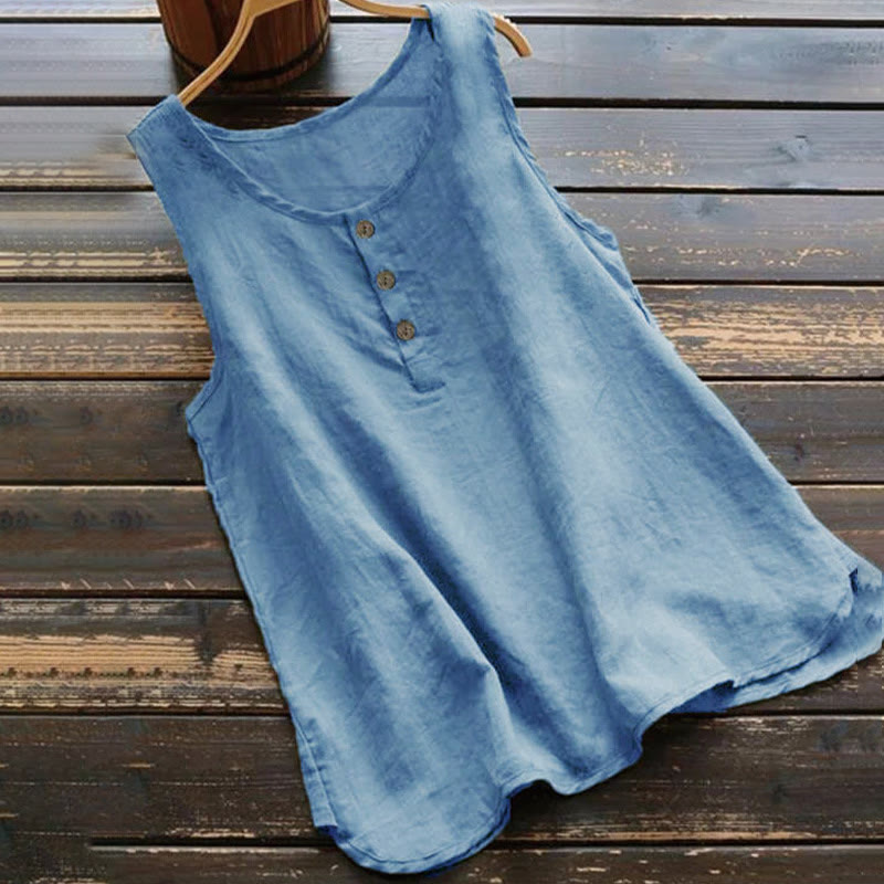 Buddha Stones Summer Pure Color Crew Collar Button Women's Vest Waistcoat - RoyalBlue - US18，UK/AU22，EU50 (5XL) - image 3