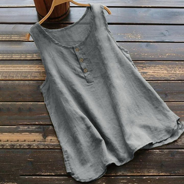 Buddha Stones Summer Pure Color Crew Collar Button Women's Vest Waistcoat - Gray - US18，UK/AU22，EU50 (5XL) - image 2