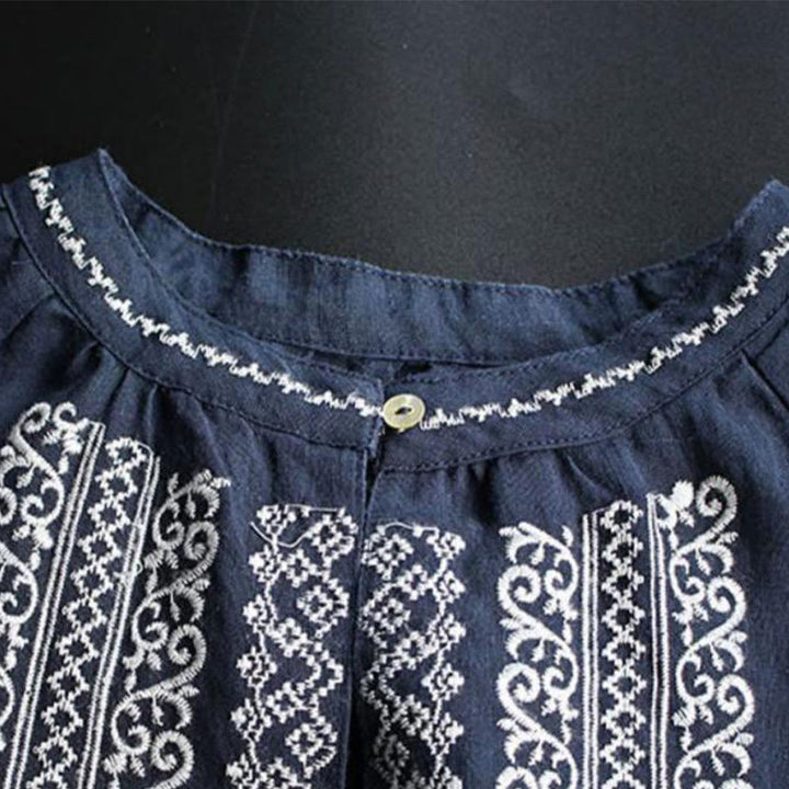 Buddha Stones Ethnic Embroidery Bohemian Pattern Long Sleeve Crew Neck Women's Shirt - image 8