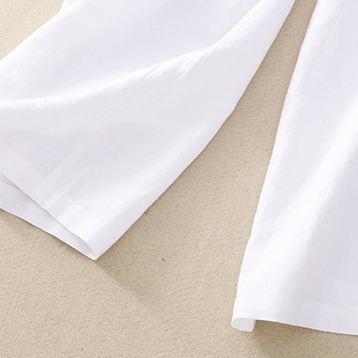 Buddha Stones Summer Plain Color 7-8 Length Cotton Linen Women's Wide Leg Pants With Pockets Zipper - image 17