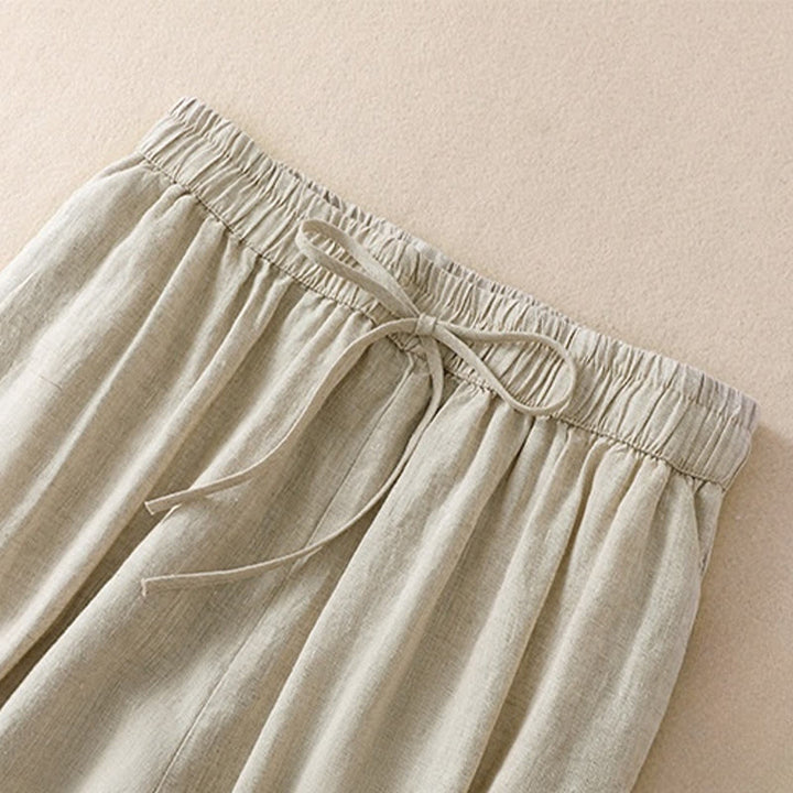 Buddha Stones Pure Color Drawstring Frog-Button Cotton Linen Women's Harem Pants With Pockets