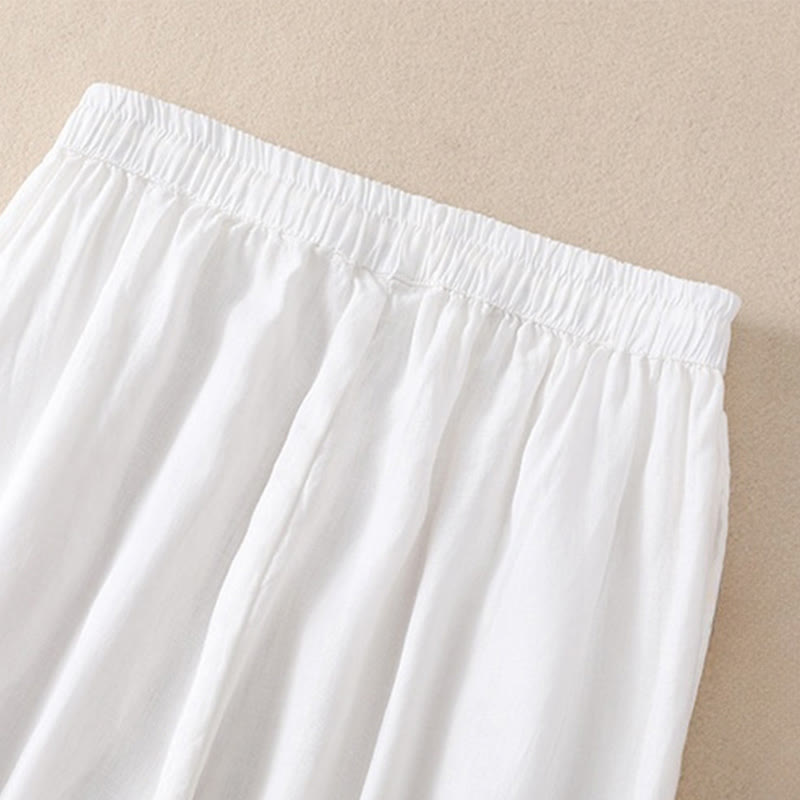 Buddha Stones Pure Color Drawstring Frog-Button Cotton Linen Women's Harem Pants With Pockets