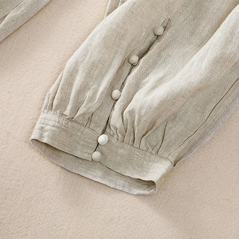 Buddha Stones Pure Color Drawstring Frog-Button Cotton Linen Women's Harem Pants With Pockets