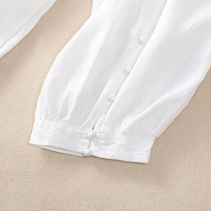 Buddha Stones Pure Color Drawstring Frog-Button Cotton Linen Women's Harem Pants With Pockets