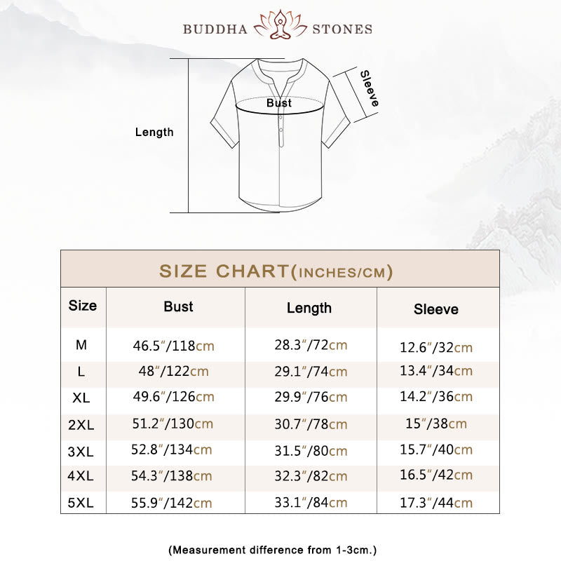Buddha Stones Solid Color Short Sleeve Half Button Shirt Cotton Linen Men Clothing - image 6