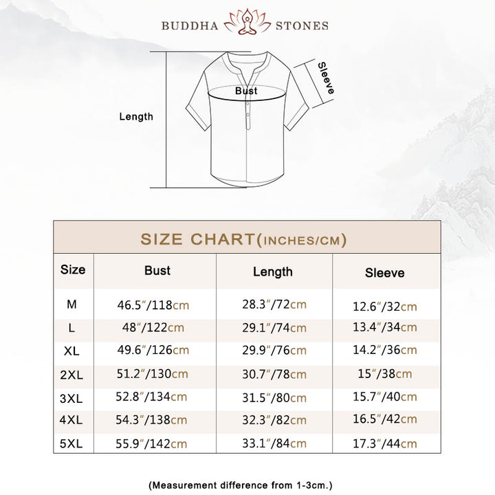 Buddha Stones Solid Color Short Sleeve Half Button Shirt Cotton Linen Men Clothing - image 6