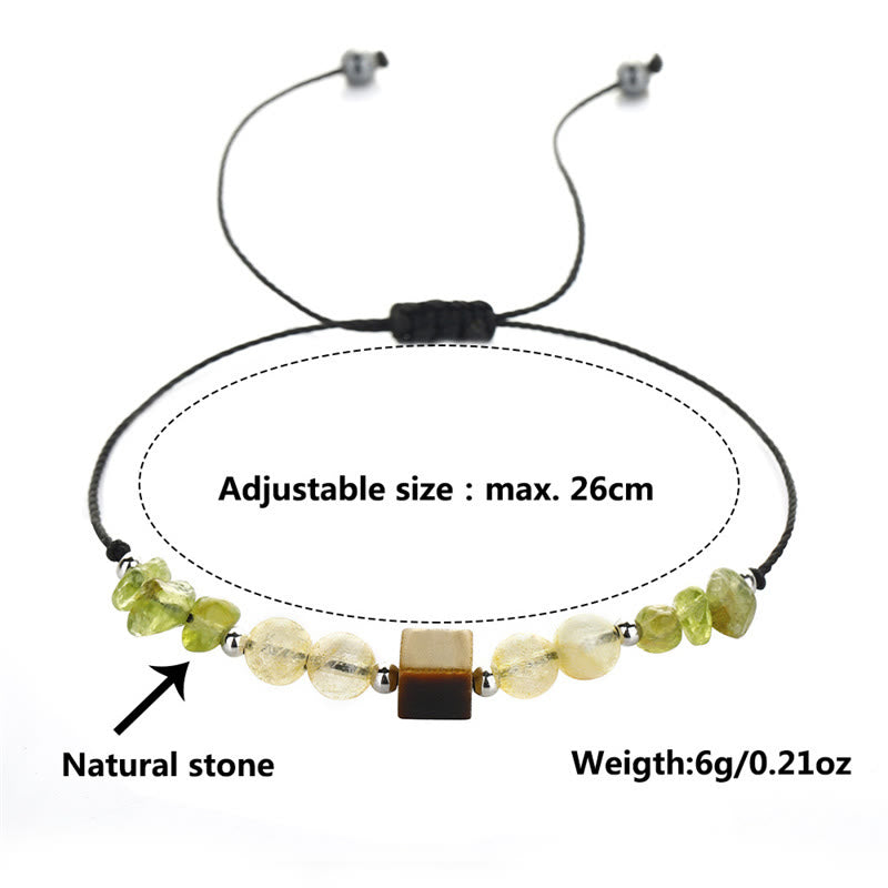 Buddha Stones Find Your Joy Peridot Citrine Tiger Eye Peace Rope Bracelet
