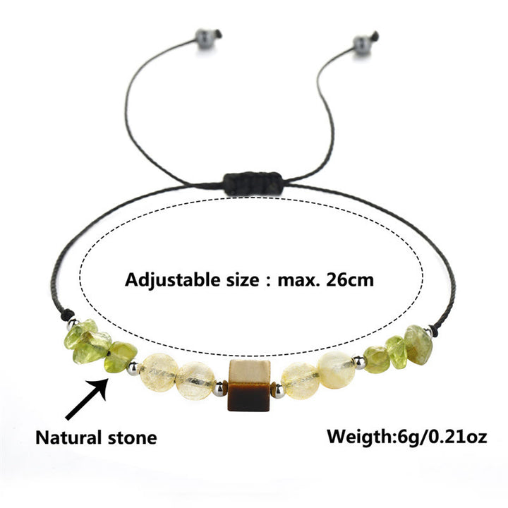 Buddha Stones Find Your Joy Peridot Citrine Tiger Eye Peace Rope Bracelet