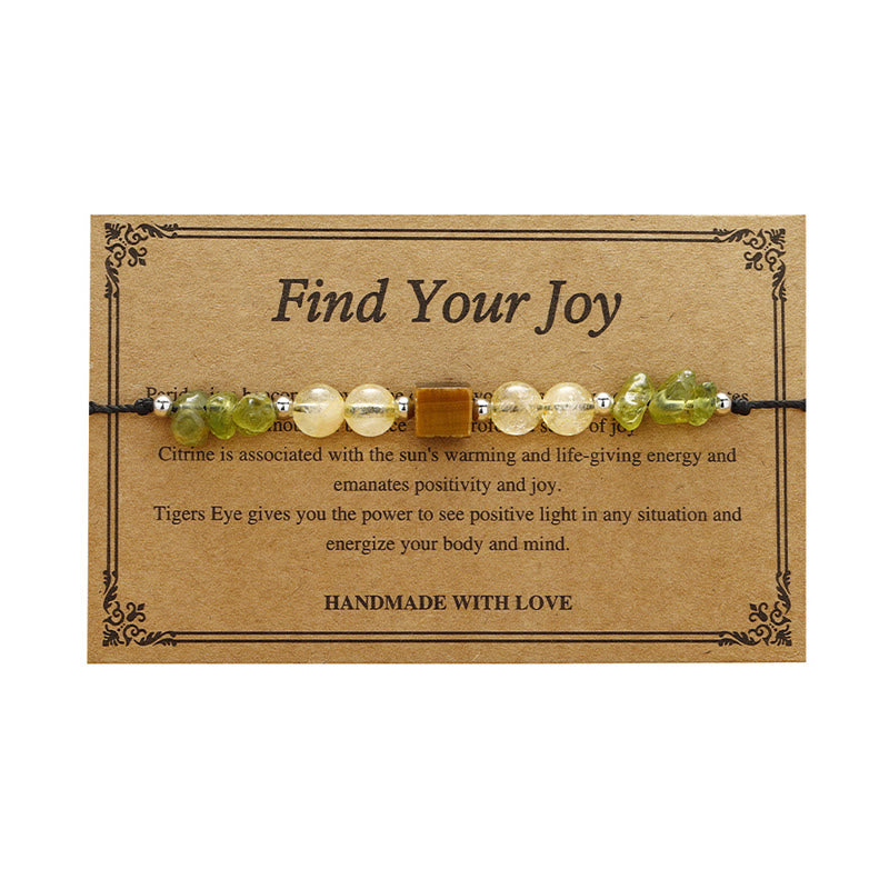 Buddha Stones Find Your Joy Peridot Citrine Tiger Eye Peace Rope Bracelet