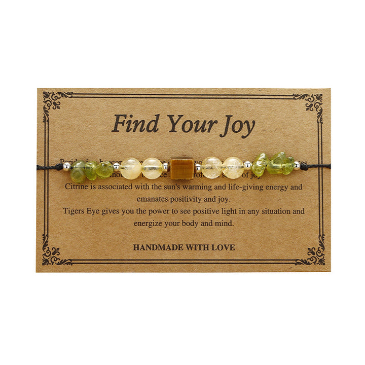 Buddha Stones Find Your Joy Peridot Citrine Tiger Eye Peace Rope Bracelet
