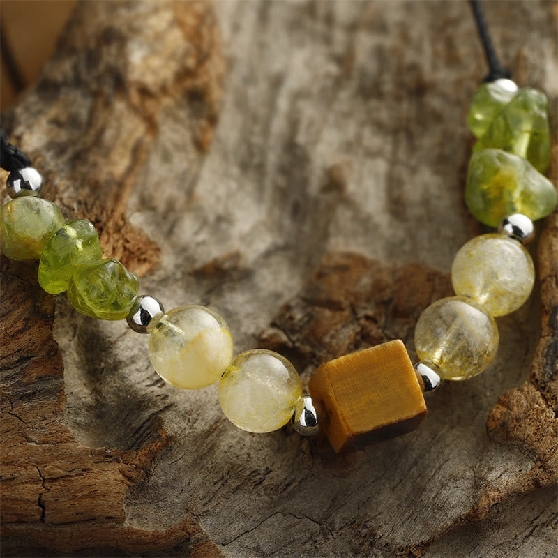 Buddha Stones Find Your Joy Peridot Citrine Tiger Eye Peace Rope Bracelet