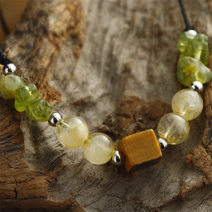 Buddha Stones Find Your Joy Peridot Citrine Tiger Eye Peace Rope Bracelet