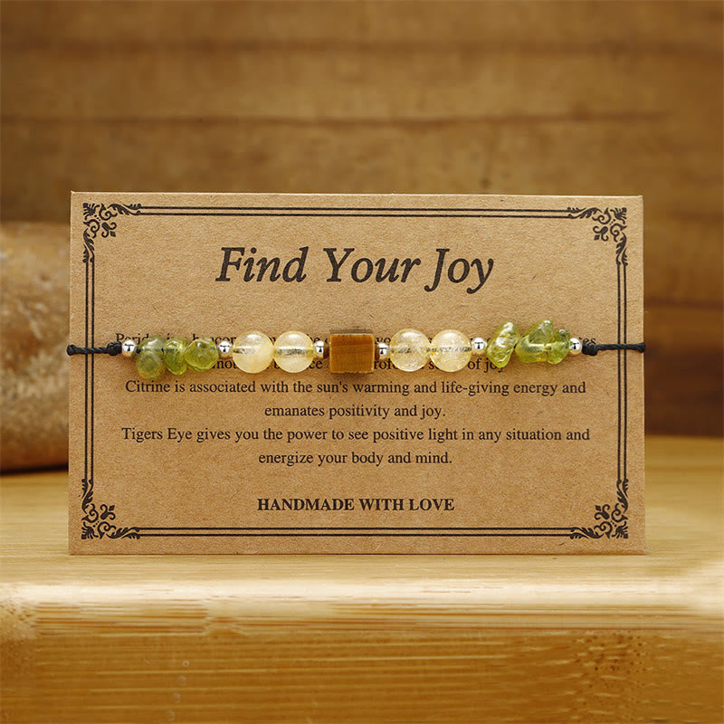 Buddha Stones Find Your Joy Peridot Citrine Tiger Eye Peace Rope Bracelet