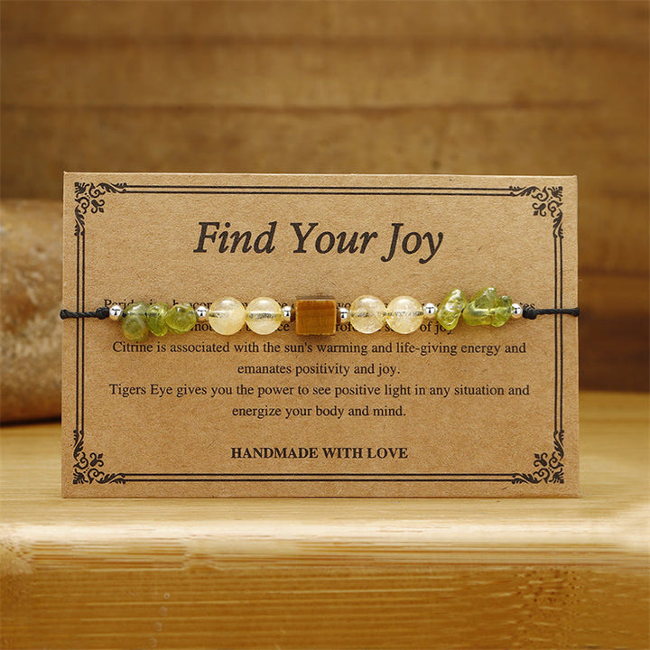 Buddha Stones Find Your Joy Peridot Citrine Tiger Eye Peace Rope Bracelet