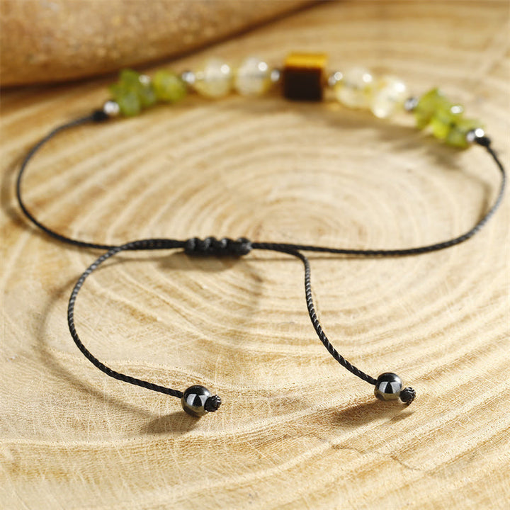 Buddha Stones Find Your Joy Peridot Citrine Tiger Eye Peace Rope Bracelet