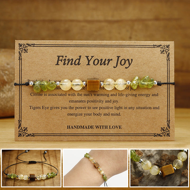 Buddha Stones Find Your Joy Peridot Citrine Tiger Eye Peace Rope Bracelet