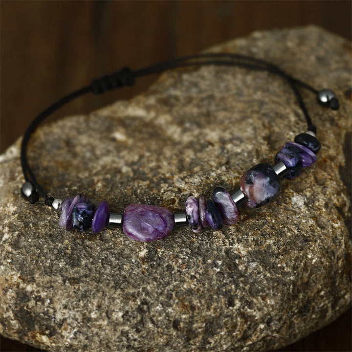 Buddha Stones Live In The Moment Charoite Hematite Powerful Bracelet - image 8
