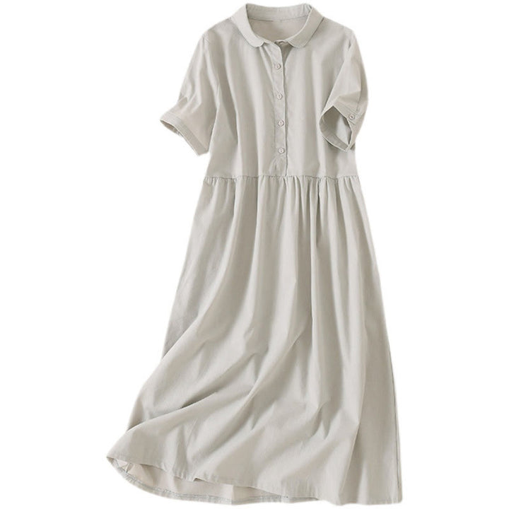 Buddha Stones Summer Buttons Design Short Sleeve Cotton Linen Midi Dress With Pockets - image 17