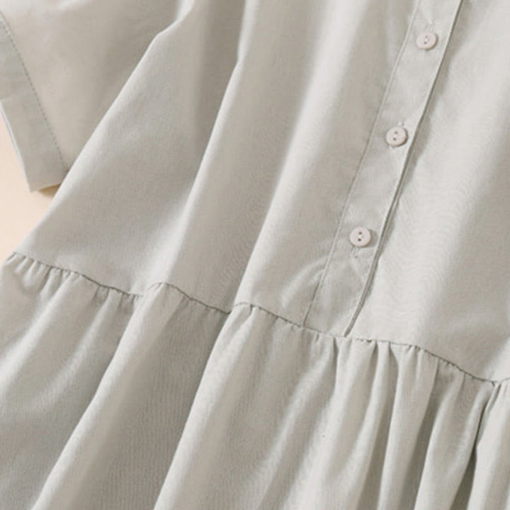Buddha Stones Summer Buttons Design Short Sleeve Midi Dress With Pockets - image 10