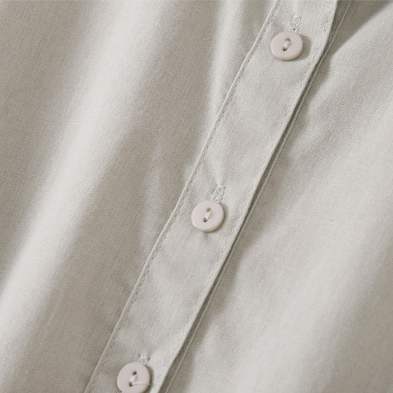 Buddha Stones Summer Buttons Design Short Sleeve Cotton Linen Midi Dress With Pockets - image 11