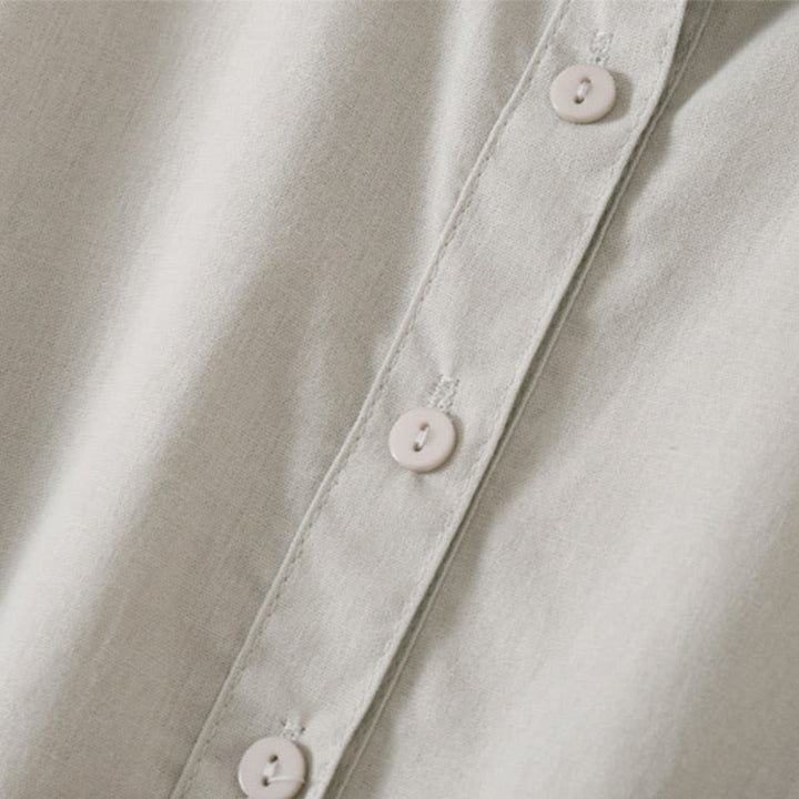 Buddha Stones Summer Buttons Design Short Sleeve Cotton Linen Midi Dress With Pockets - image 11