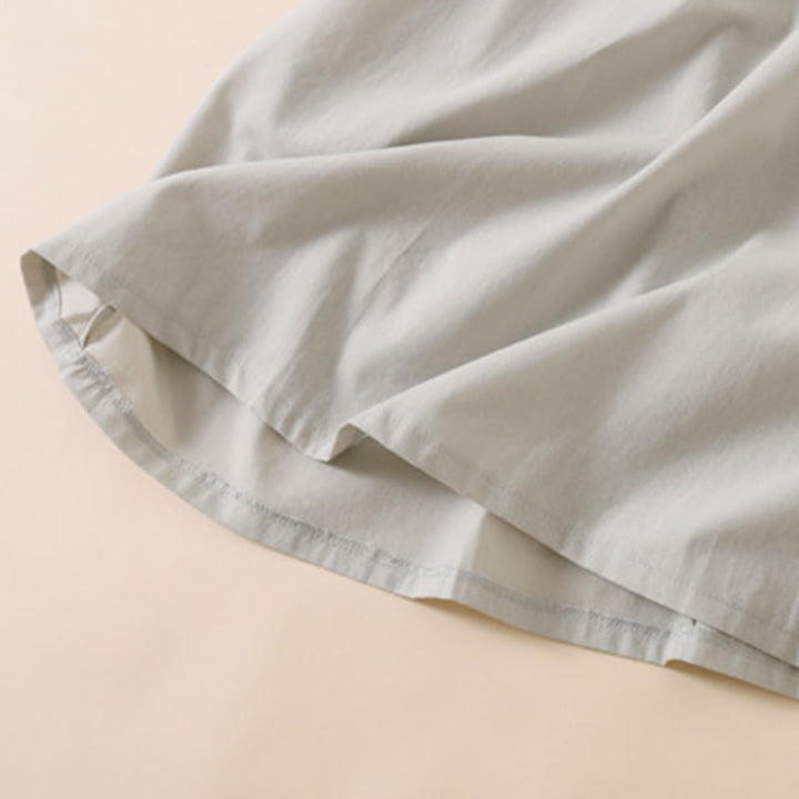 Buddha Stones Summer Buttons Design Short Sleeve Cotton Linen Midi Dress With Pockets - image 14