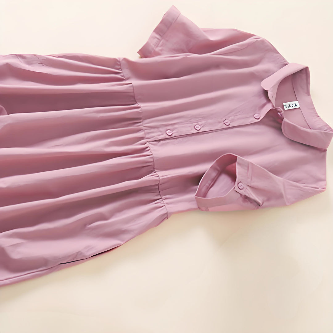 Buddha Stones Summer Buttons Design Short Sleeve Cotton Linen Midi Dress With Pockets - image 3