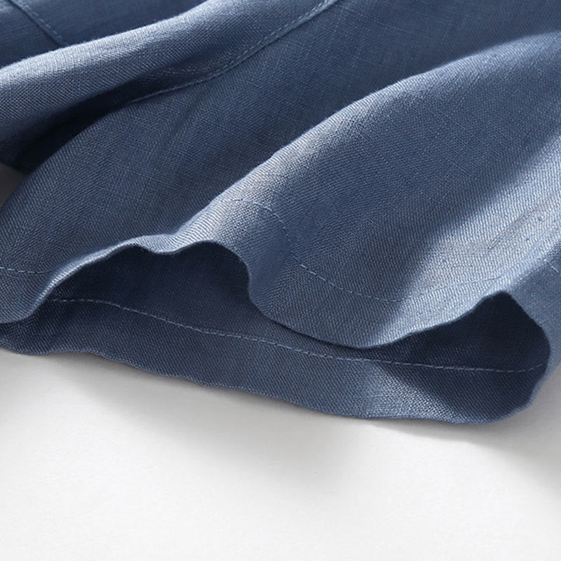 Buddha Stones Summer Lace-up Plain Short Sleeve Cotton Midi Dress With Pockets - image 20