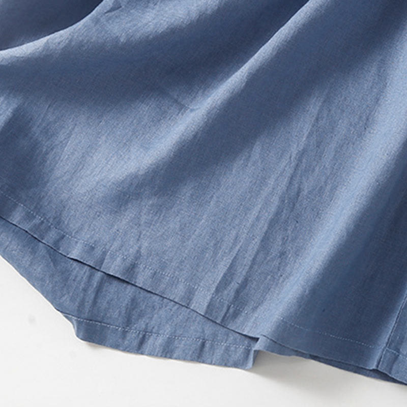 Buddha Stones Summer Lace-up Plain Short Sleeve Cotton Midi Dress With Pockets - image 19