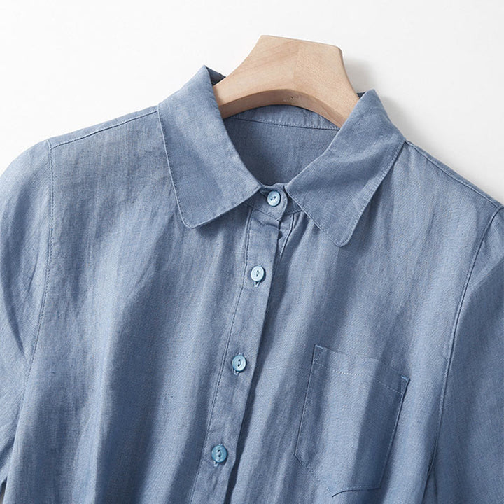 Buddha Stones Summer Lace-up Plain Short Sleeve Cotton Midi Dress With Pockets - image 17