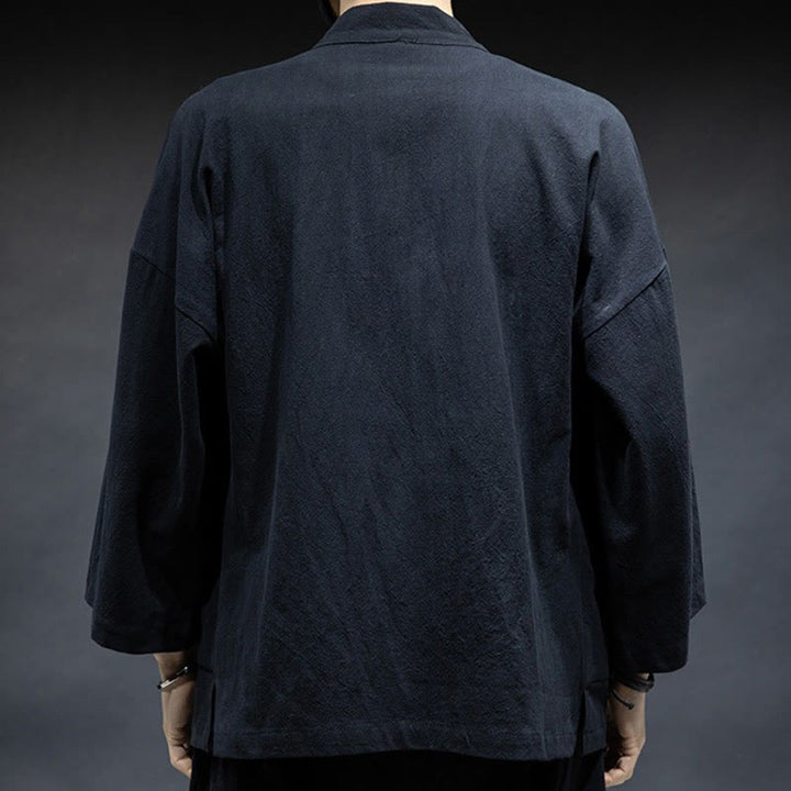 Buddha Stones Solid Color Lace-up Open Front Jacket Cotton Men's Kimono - image 7