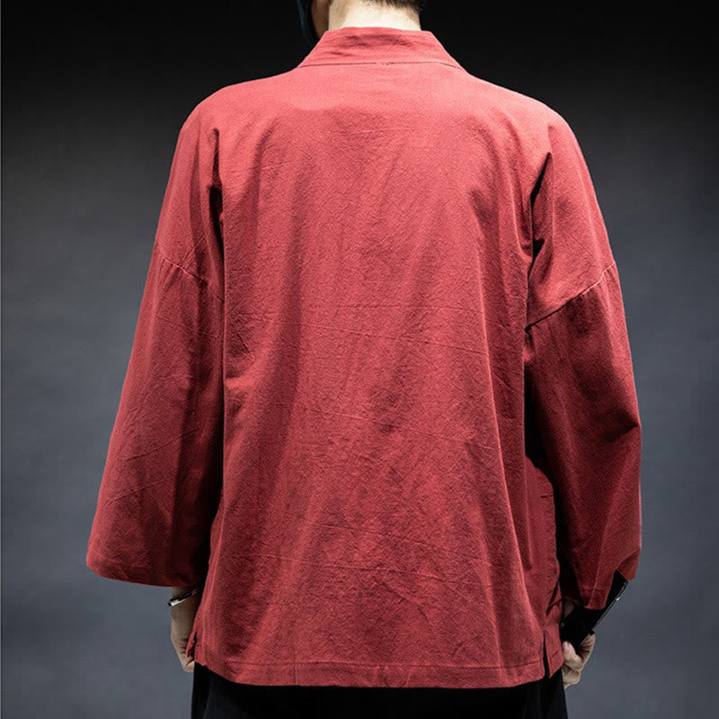 Buddha Stones Solid Color Lace-up Open Front Jacket Cotton Men's Kimono - image 14