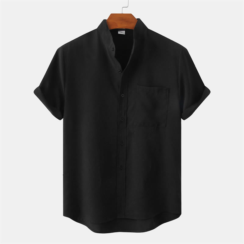 Buddha Stones Summer Men's Button Plain Short Sleeve Cotton Shirt With Pocket - Black - US/UK/AU42，EU52 (3XL) - image 7