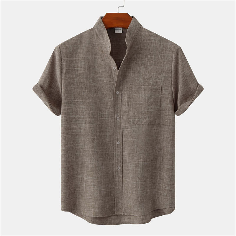 Buddha Stones Summer Men's Button Plain Short Sleeve Shirt With Pocket - DarkKhaki - US/UK/AU42，EU52 (3XL) - image 35