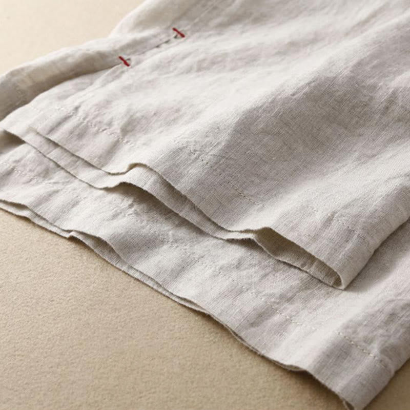 Buddha Stones Summer Casual Plain Color Embroidery Drawstring Cotton Linen Women's Wide Leg Pants With Pockets - image 6