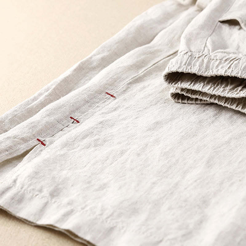 Buddha Stones Summer Casual Plain Color Embroidery Drawstring Cotton Linen Women's Wide Leg Pants With Pockets - image 7