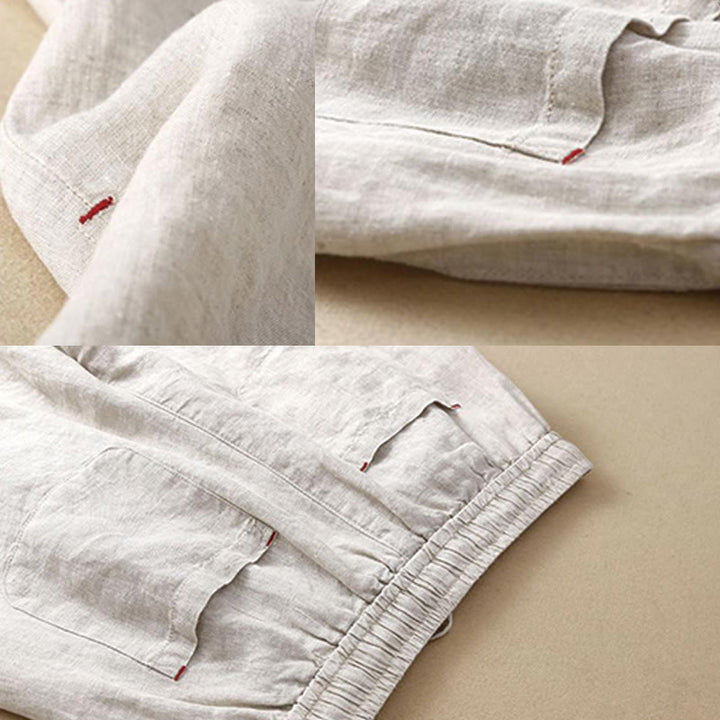 Buddha Stones Summer Casual Plain Color Embroidery Drawstring Cotton Linen Women's Wide Leg Pants With Pockets - image 11