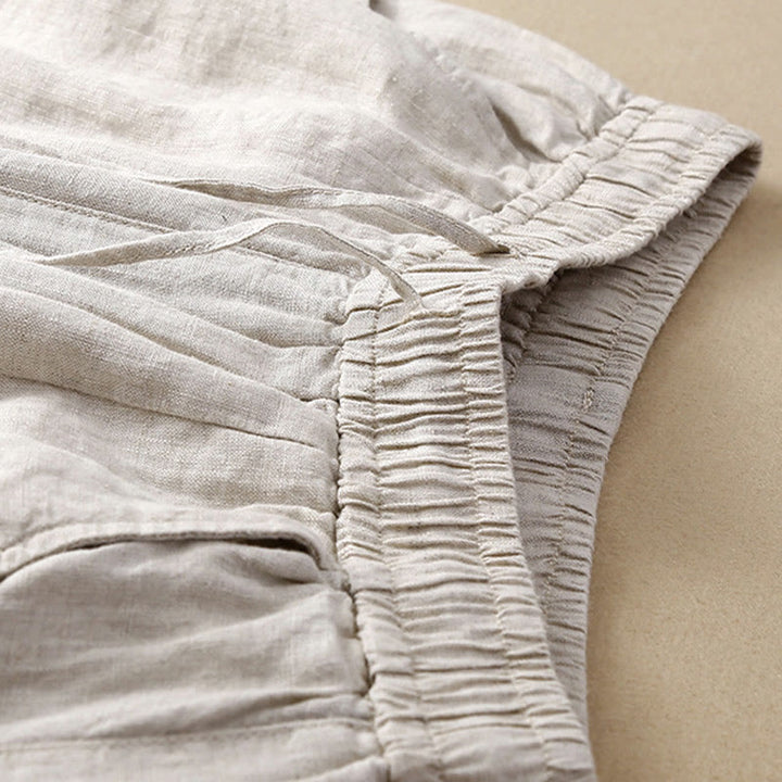 Buddha Stones Summer Casual Plain Color Embroidery Drawstring Cotton Linen Women's Wide Leg Pants With Pockets - image 3