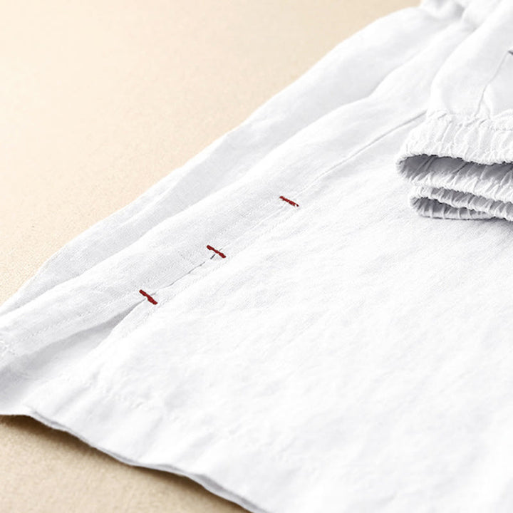 Buddha Stones Summer Casual Plain Color Embroidery Drawstring Cotton Linen Women's Wide Leg Pants With Pockets - image 19
