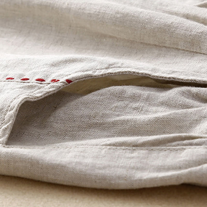 Buddha Stones Summer Casual Plain Color Embroidery Drawstring Cotton Linen Women's Wide Leg Pants With Pockets - image 5
