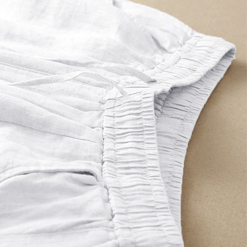 Buddha Stones Summer Casual Plain Color Embroidery Drawstring Cotton Linen Women's Wide Leg Pants With Pockets - image 18