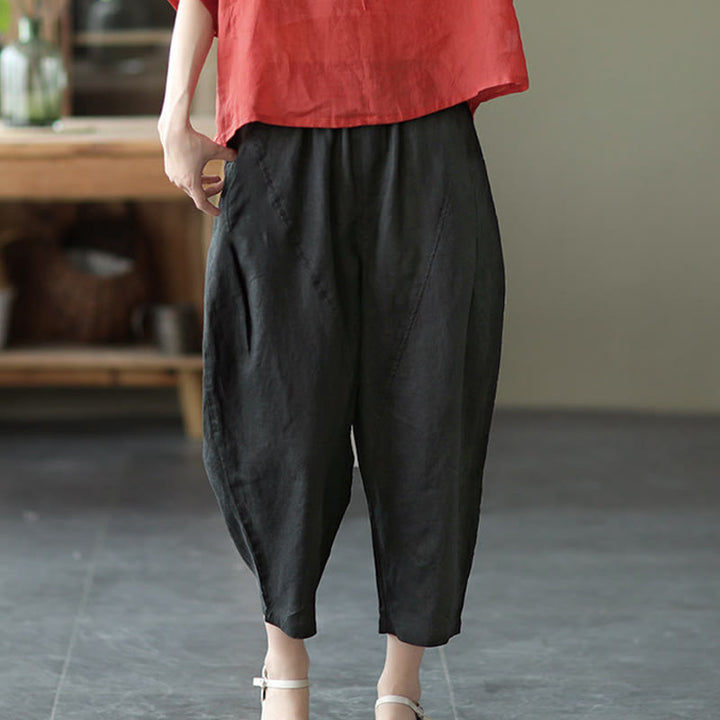 Buddha Stones Summer Casual Splicing Plain Design Women's Harem Pants With Pockets - image 19