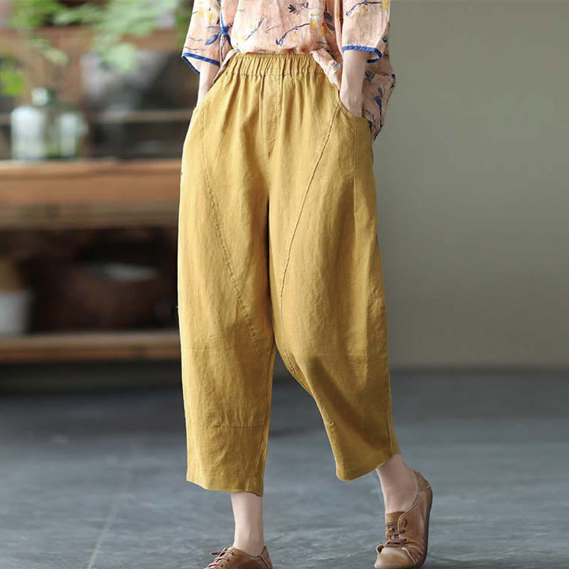 Buddha Stones Summer Casual Splicing Plain Design Women's Harem Pants With Pockets - image 1