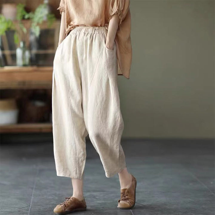 Buddha Stones Summer Casual Splicing Plain Design Women's Harem Pants With Pockets - Beige - US8-10，UK/AU12-14，EU40-42 (2XL) - image 23