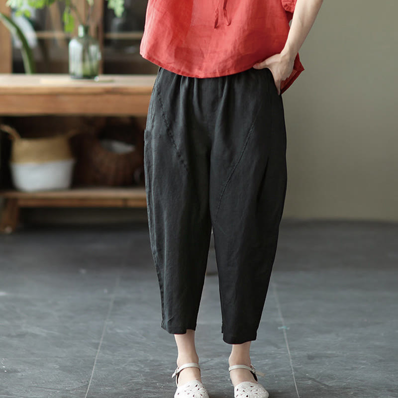 Buddha Stones Summer Casual Splicing Plain Design Women's Harem Pants With Pockets - image 17