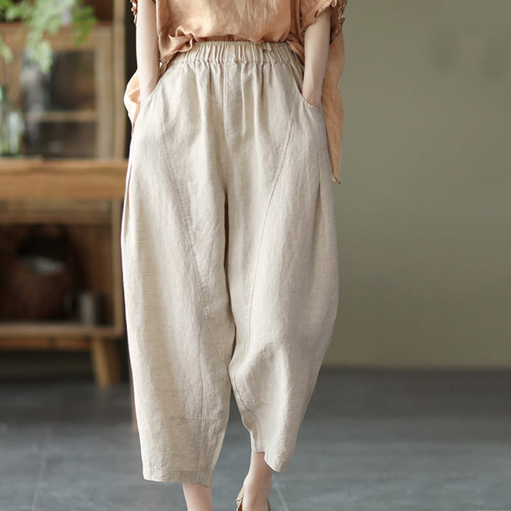 Buddha Stones Summer Casual Splicing Plain Design Women's Harem Pants With Pockets - image 24