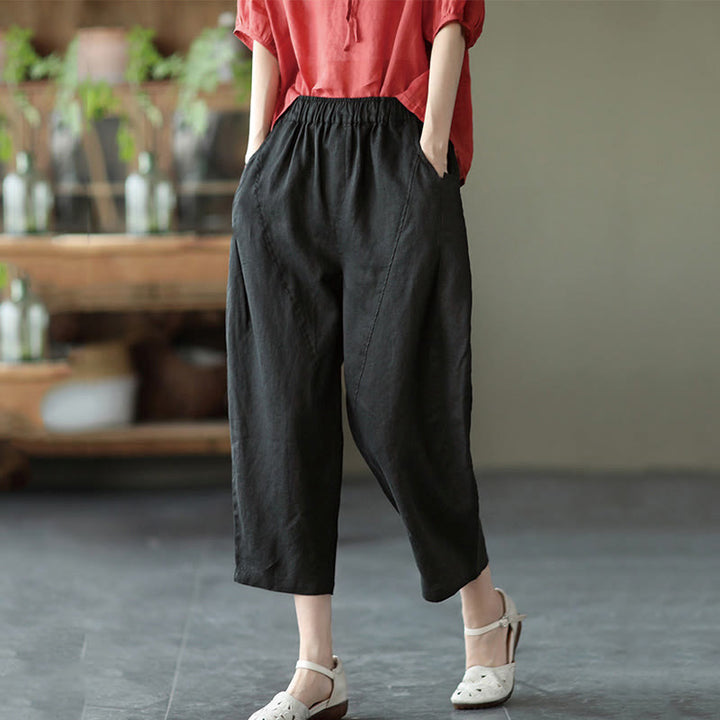 Buddha Stones Summer Casual Splicing Plain Design Women's Harem Pants With Pockets - Black - US8-10，UK/AU12-14，EU40-42 (2XL) - image 16