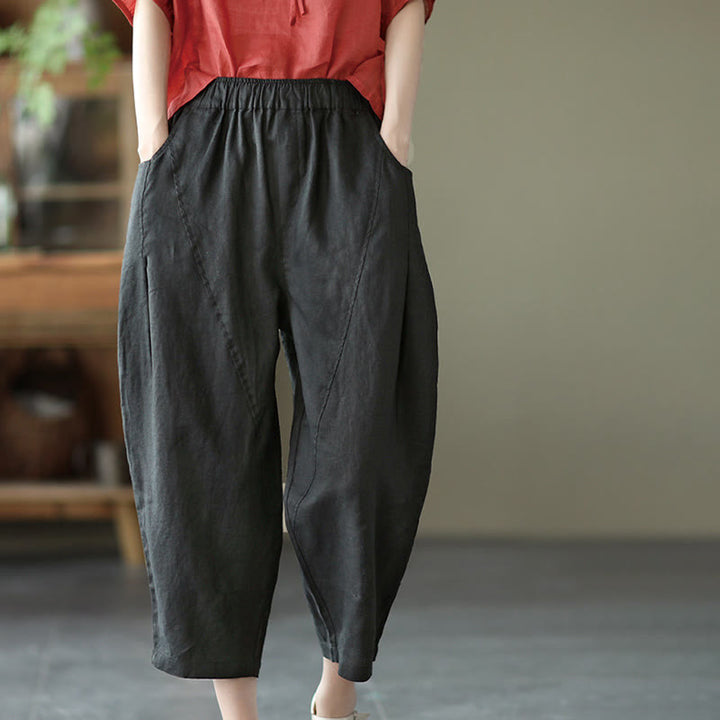 Buddha Stones Summer Casual Splicing Plain Design Women's Harem Pants With Pockets - image 18