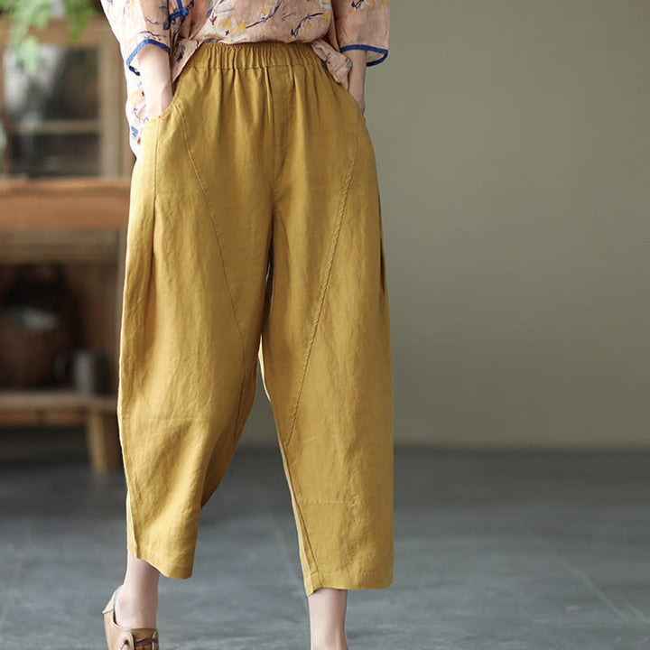 Buddha Stones Summer Casual Splicing Plain Design Women's Harem Pants With Pockets - image 4